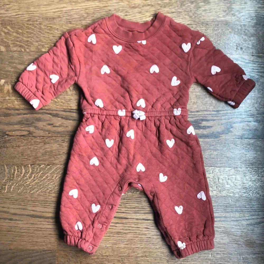 Carters Heart Quilted Baby Girl Jumpsuit, Size 6 Months
